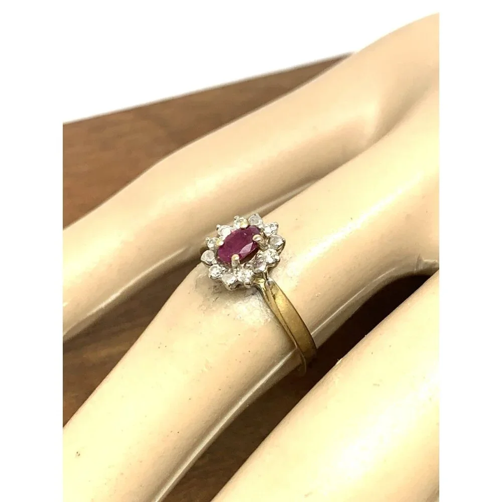 Red Gemstone Diamond Cocktail Ring 10k Yellow Gold Womens Estate Jewelry SZ 6.25